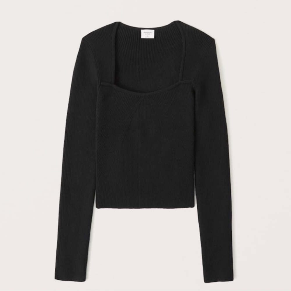 Abercrombie & Fitch Slim Long Sleeve Portrait Ribbed Neck Top BLACK NWT XXS